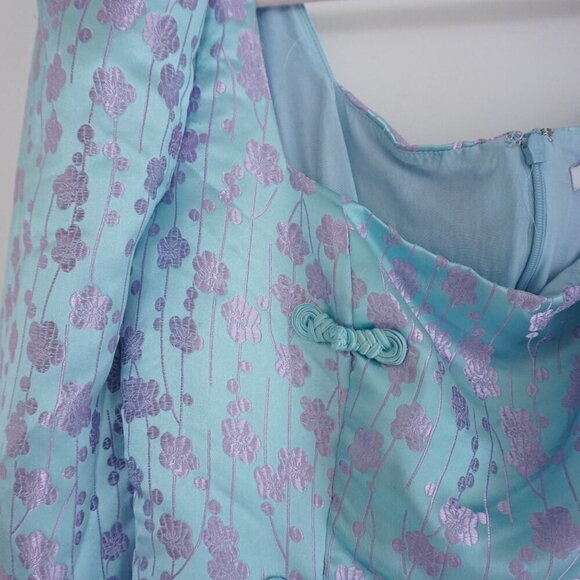 Sau Lee Jen Chinese Jacquard Blue w Purple Floral Mini Dress 6 - Picture 8 of 14